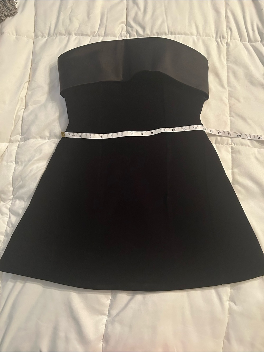 Sexy Strapless Black Velvety Mini Dress with Satin Trim - Picture 3 of 6